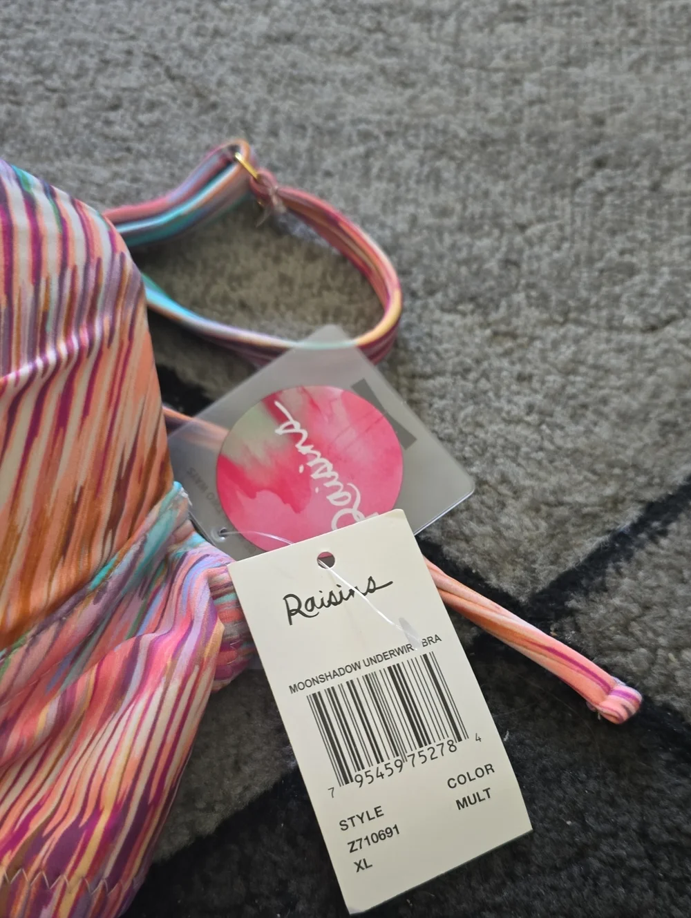 Frankie's Bikinis Multicolor Striped Ruched Top & Lavender Bikini Bottom